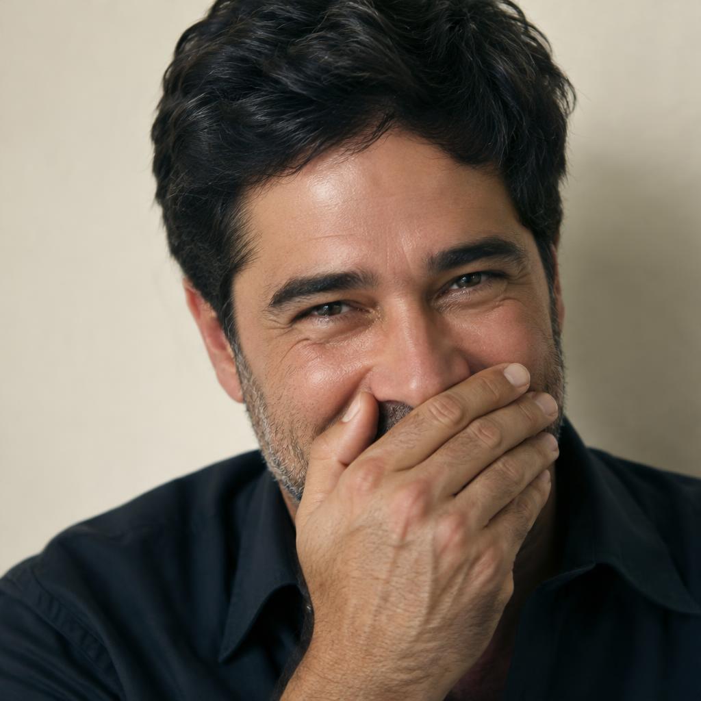 Homem escondendo o sorriso por vergonha dos dentes